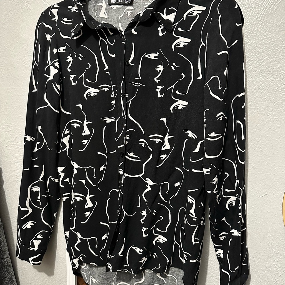 Black and White Artistic Face Button Down Shirt